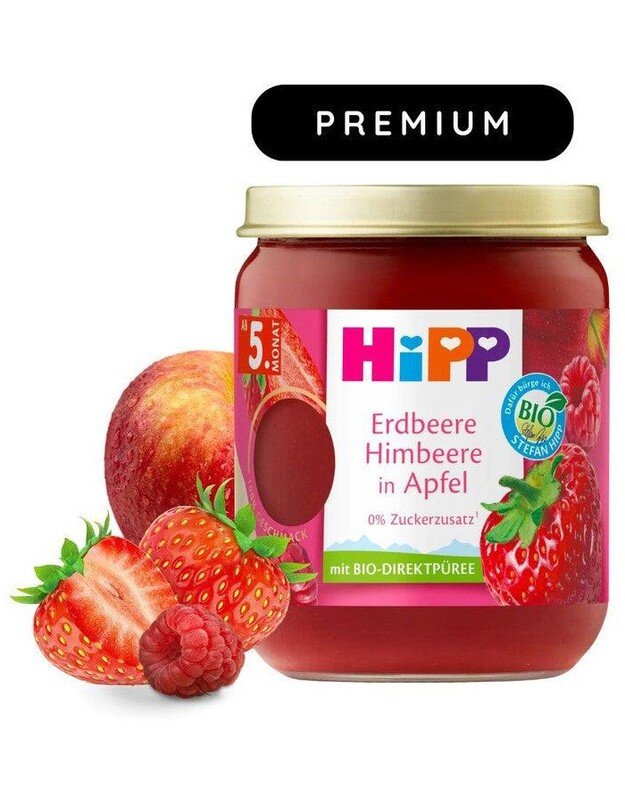 HiPP organic puree in a jar with strawberries, raspberries and apples from 5 months, 160g