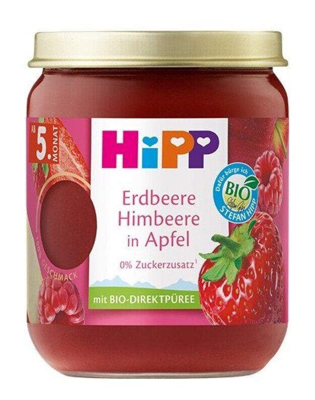 HiPP organic puree in a jar with strawberries, raspberries and apples from 5 months, 160g