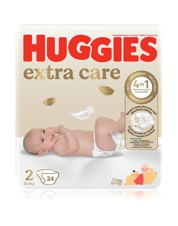 HUGGIES EXTRA CARE vienkartinės sauskelnės 2, 4-6 kg, 24 vnt