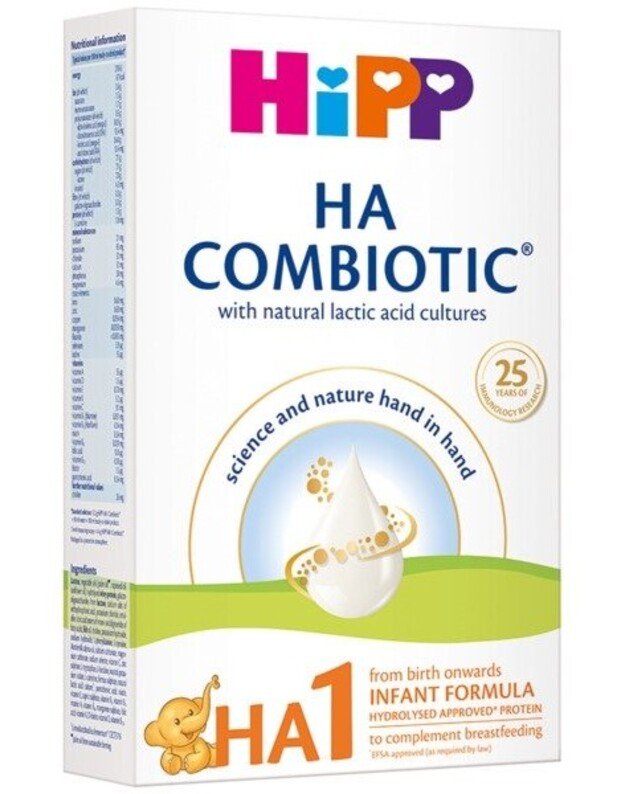 HiPP HA1 Combiotic specialios medicininės paskirties pradinio maitinimo pieno mišinys iš baltymų hidrolizato kūdikiams nuo gimimo, 350 g