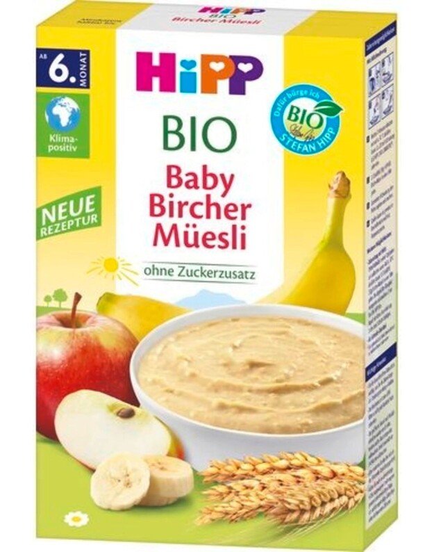 HiPP ekologiški bircherio dirbsniai su obuoliais ir bananais, nuo 6 mėn., 250 g