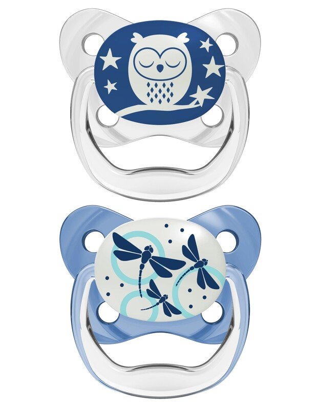 Dr Brown's night glow pacifiers PreVent Butterfly 0-6 months, 2 pcs, blue