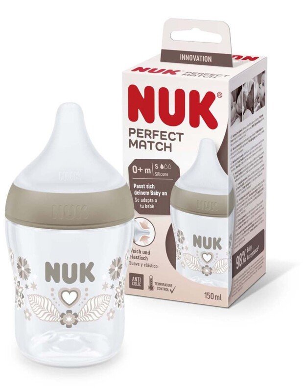 NUK maitinimo buteliukas su silikoniniu žinduku Perfect Match, 150 ml