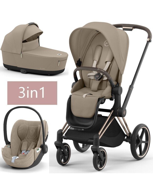 Vežimėlio CYBEX PRIAM V4 Cozy Beige komplektas 3in1, smėlio spalvos