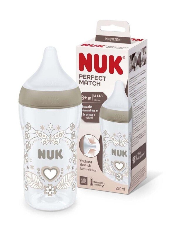 NUK maitinimo buteliukas su silikoniniu žinduku Perfect Match, 260 ml